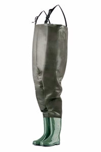 Bota vadeador PVC verde neopreno 4mm para pesca y trabajos acuáticos