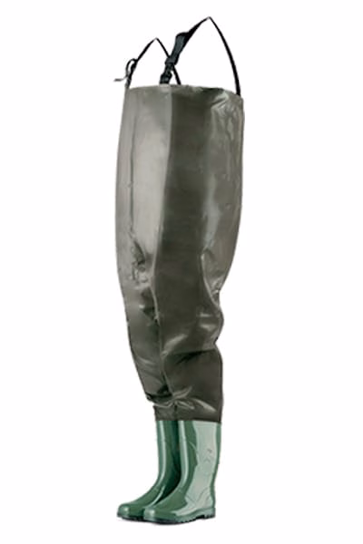 Bota vadeador PVC verde neopreno 4mm para pesca y trabajos acuáticos