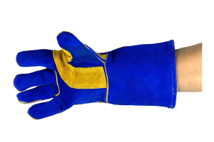 GUANTE CUERO SOLDADOR AZUL 16" REFUERZO PALMA HILO KEVLAR FORRADO JOPZ