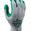 Guantes nitrilo gris Showa con palma verde visible - Protección química industrial Honduras