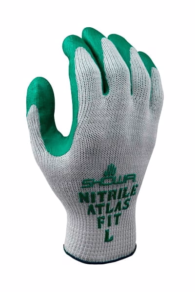 Guantes nitrilo gris Showa con palma verde visible - Protección química industrial Honduras