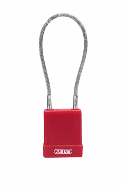 Candado LOTO aluminio cable rojo certificado para bloqueo industrial