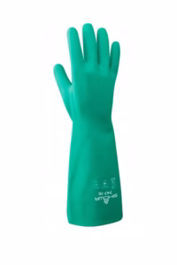 Guante químico nitrilo verde 22 mil 19 pulgadas SHOWA 747 protección industrial