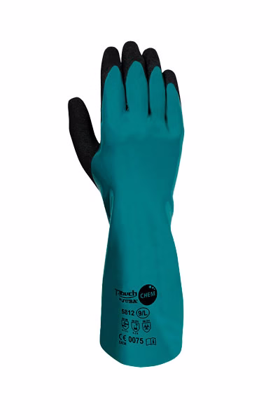 Guantes químicos nitrilo verde Juba 35cm palma arenosa negra protección industrial Honduras