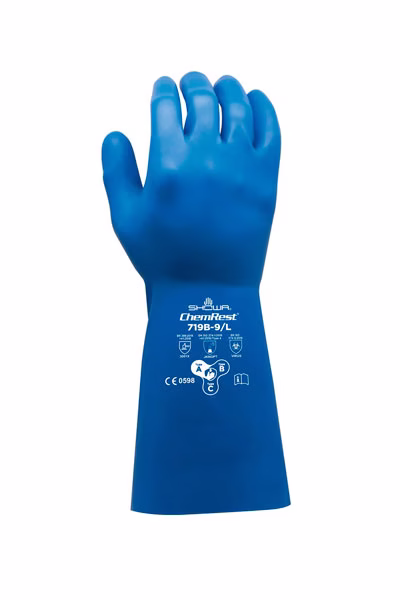 Guante químico Showa de nitrilo azul sin forro 13 pulgadas para protección industrial contra químicos